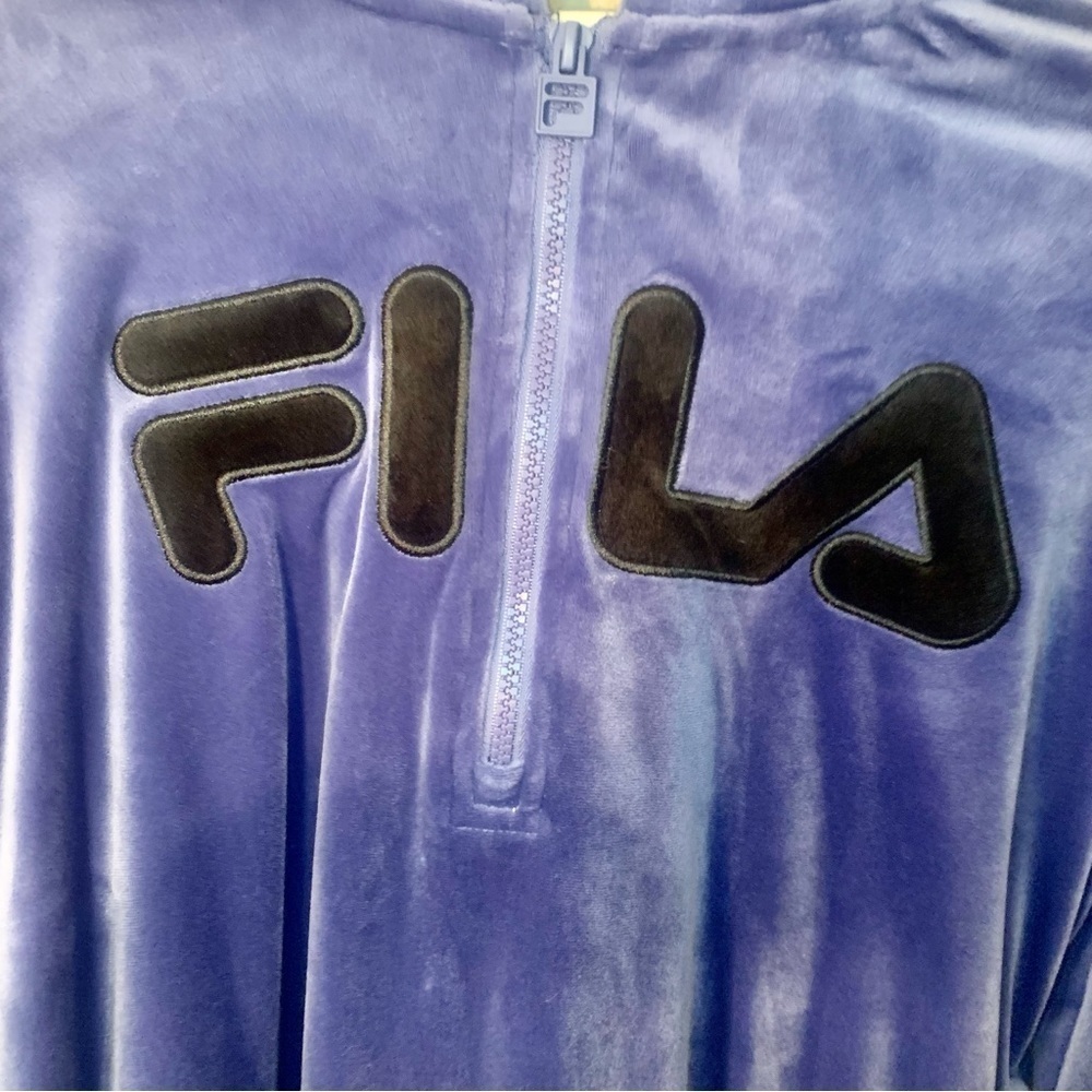 FILA Velour Hoodie Sweatshirt Medium Quarter-Zip Pockets Elastic Waist & Cuffs - Picture 14 of 15